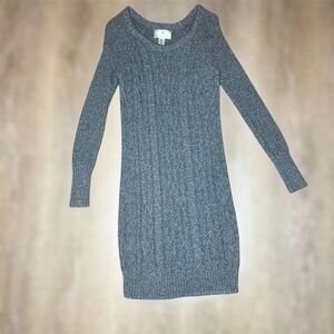 Ruby Moon, Gray Long Sleeve Scoop Neck Knit Sweater Dress, Women’s XS